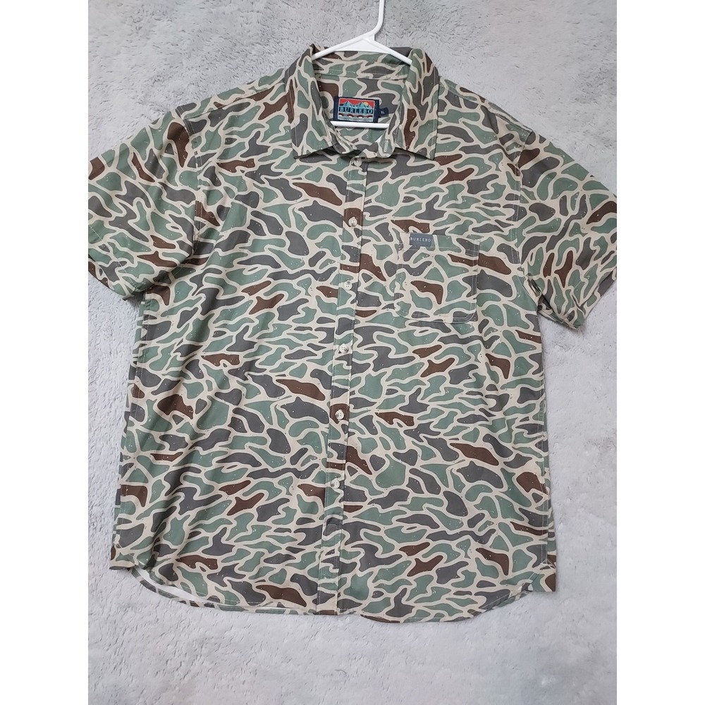 Burlebo Shirt Mens XL Duck Camo Performance Button Down Green Outdoor Hiking - Picture 2 of 10